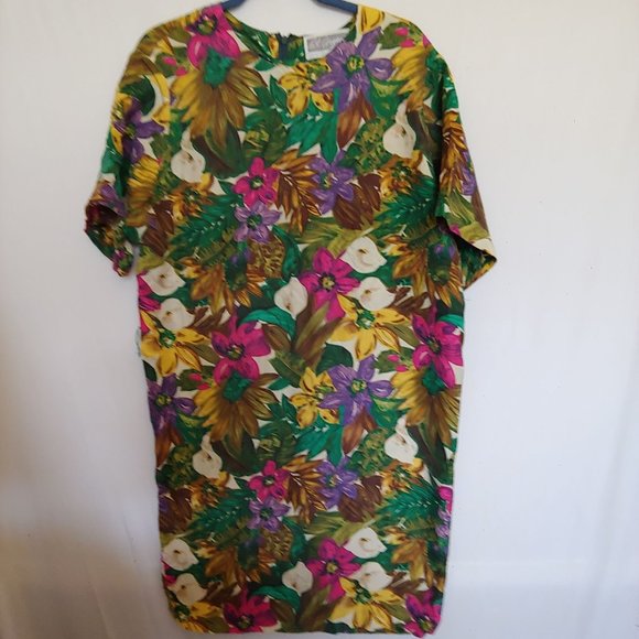 Pat Argent Collection 100% Silk hawaiin print midi short sleeve size 10 - Picture 1 of 12